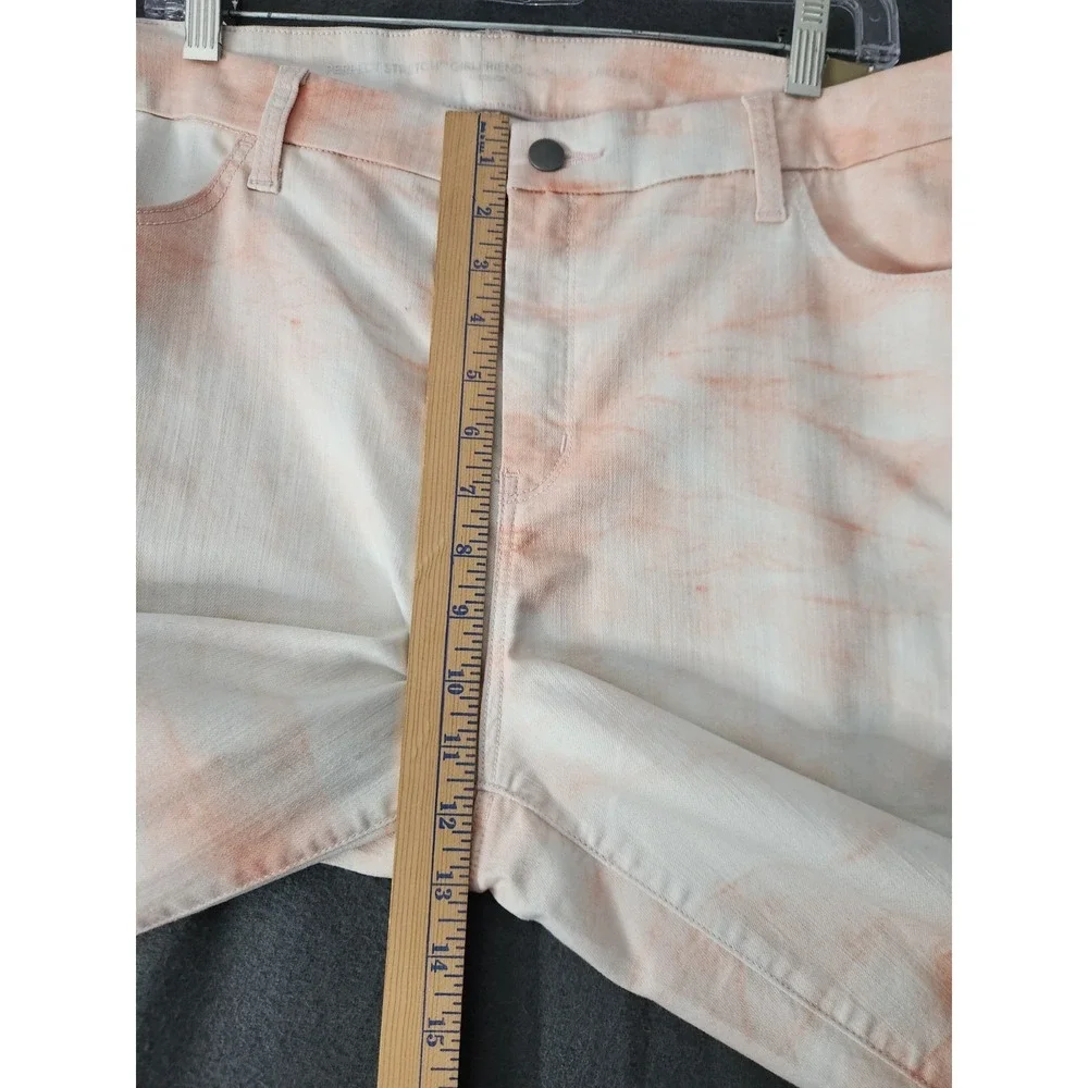Chicos Perfect Stretch Girlfriend Slim Leg Ankle Peach White Tie Dye Jeans XL